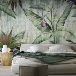 Wall murals Tropical foliage with purple flower.