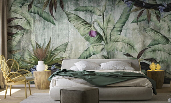 Tropical foliage with purple flower Wall murals Tropical foliage with purple flower
