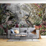 Wall murals Tropical paradise with exotic wildlife.