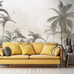 Wall murals Palm trees and rocks in a foggy environment
