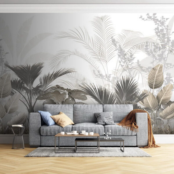 Group of trees in a foggy forest Wall murals Group of trees in a foggy forest