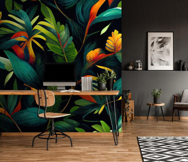 Vibrant tropical leaves and flowers Wall murals Vibrant tropical leaves and flowers