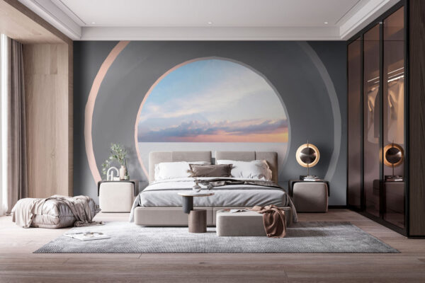 White room with a circular doorway Wall murals White room with a circular doorway