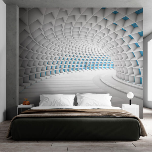 White tunnel with blue squares Wall murals White tunnel with blue squares