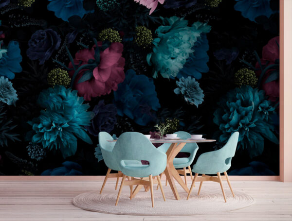 Colorful blossoms on a dark background Wall murals Colorful blossoms on a dark background