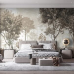 Wall murals Deer stand gracefully in misty forest.