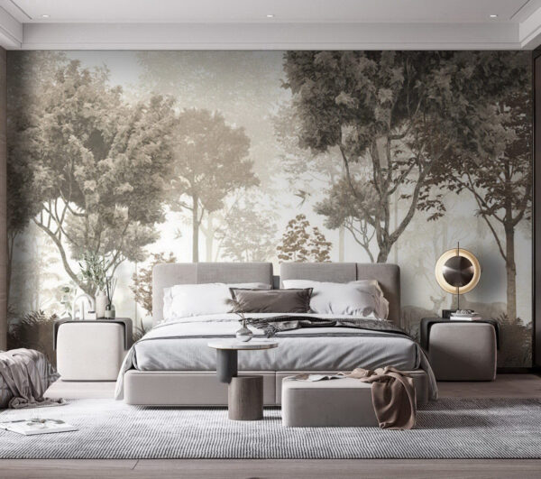 Deer stand gracefully in misty forest Wall murals Deer stand gracefully in misty forest