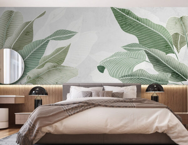 Green leaves on pastel background Wall murals Green leaves on pastel background