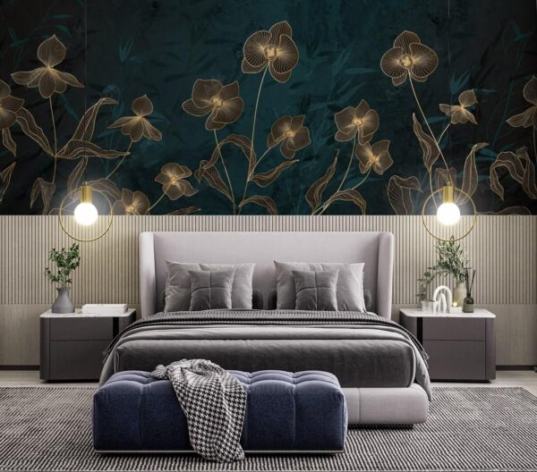 Elegant floral design on dark background Wall murals Elegant floral design on dark background