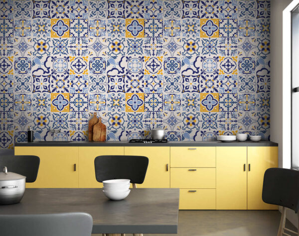 Pattern of blue and yellow tiles Wall murals Pattern of blue and yellow tiles