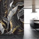 Wall murals Elegant tropical leaves on dark background.
