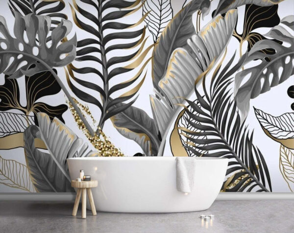 Pattern of leaves on a white background Wall murals Pattern of leaves on a white background