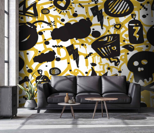 Pattern of graffiti and objects Wall murals Pattern of graffiti and objects