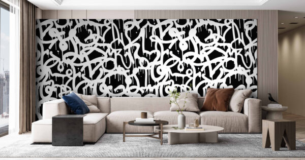 Black and white graffiti Wall murals Black and white graffiti