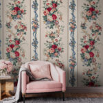 Wall murals Floral pattern with vertical stripes.