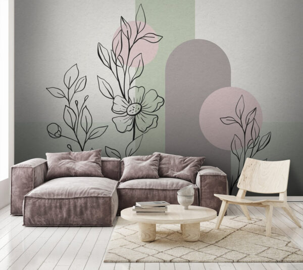 Drawing of a flower and leaves Wall murals Drawing of a flower and leaves
