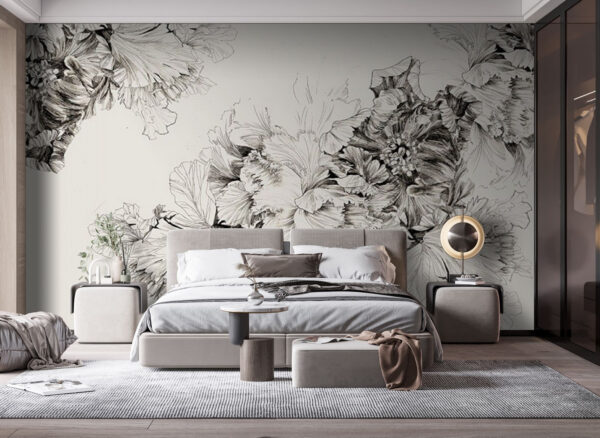 Drawing of flowers on a white background Wall murals Drawing of flowers on a white background