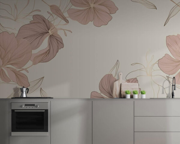 Delicate floral line art design Wall murals Delicate floral line art design