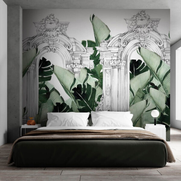White archway with green leaves Wall murals White archway with green leaves