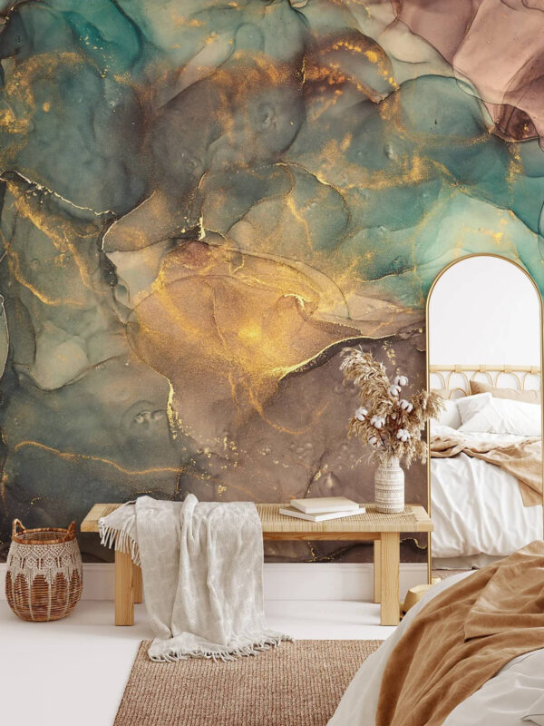 Abstract marble texture with teal accents Wall murals Abstract marble texture with teal accents