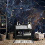 Wall murals Abstract blue and bronze marbling design