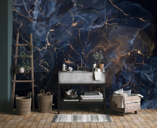 Wall murals Wall murals Abstract blue and bronze marbling design (SKU: u71440)