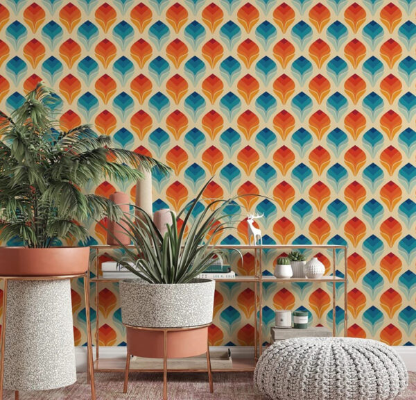 Pattern of orange and blue leaves Wall murals Pattern of orange and blue leaves