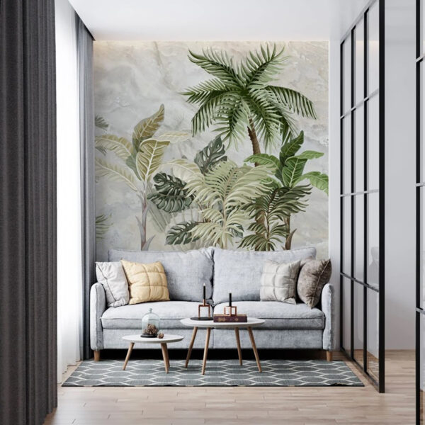 Tropical foliage on a textured background Wall murals Tropical foliage on a textured background