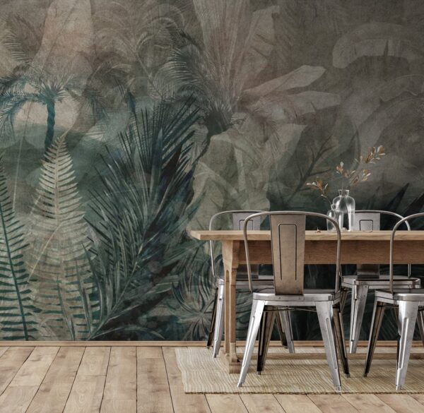 Group of leaves on a grey background Wall murals Group of leaves on a grey background