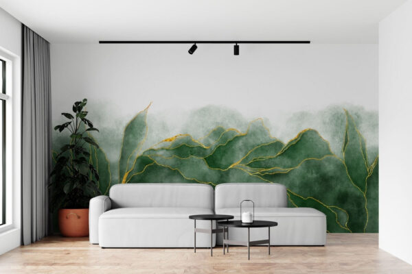 Lush greens with delicate golden outlines Wall murals Lush greens with delicate golden outlines
