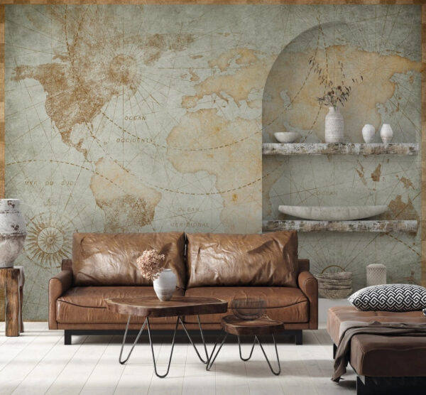 Vintage world map illustration Wall murals Vintage world map illustration