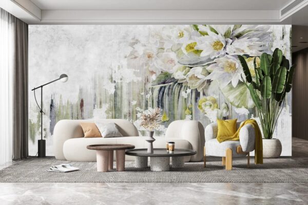 Painting of flowers on a white background Wall murals Painting of flowers on a white background