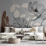 Wall murals Drawing of flowers and leaves