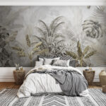 Wall murals Botanical artwork with tropical leaves.