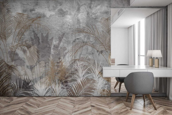 Elegant botanical pattern on textured background Wall murals Elegant botanical pattern on textured background