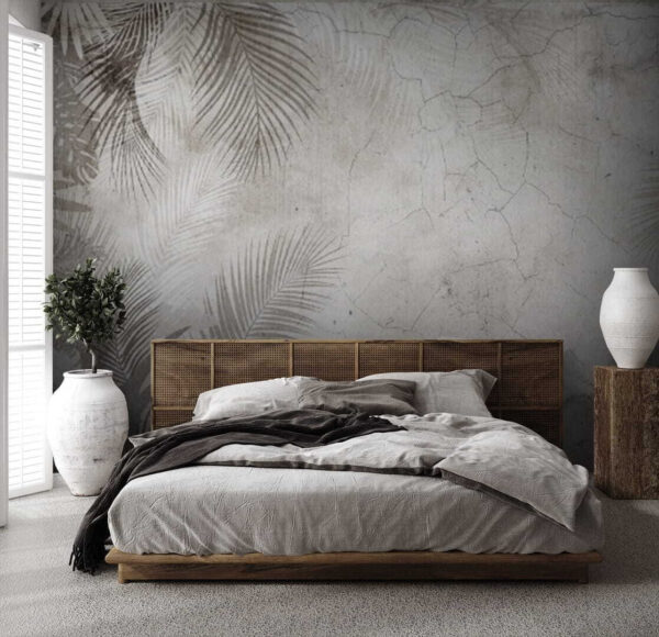 Palm leaf patterns on textured wall Wall murals Palm leaf patterns on textured wall