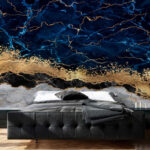 Wall murals Midnight marbled with shimmering veins