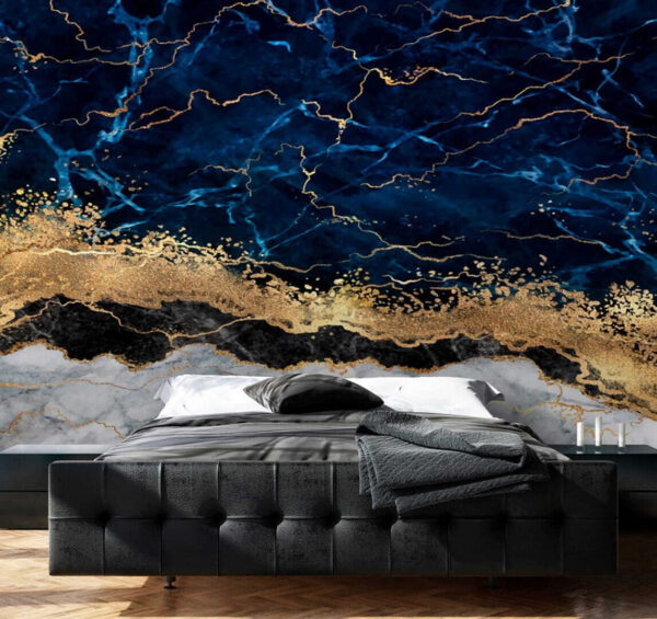 Midnight marbled with shimmering veins Wall murals Midnight marbled with shimmering veins