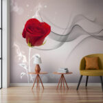Wall murals Red rose with smoke