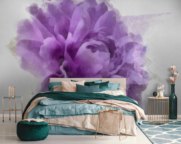 Purple flower with paint splashes Wall murals Purple flower with paint splashes