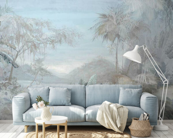 Painting of a landscape with trees and plants Wall murals Painting of a landscape with trees and plants