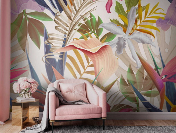 Colorful tropical leaves and flowers Wall murals Colorful tropical leaves and flowers