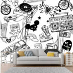 Wall murals Retro doodles and music vibes.