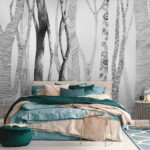 Wall murals Drawing of trees with lines on it