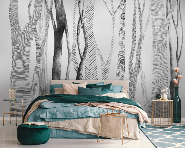 Drawing of trees with lines on it Wall murals Drawing of trees with lines on it