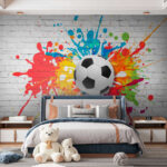 Wall murals Black and white football ball on a colorful background