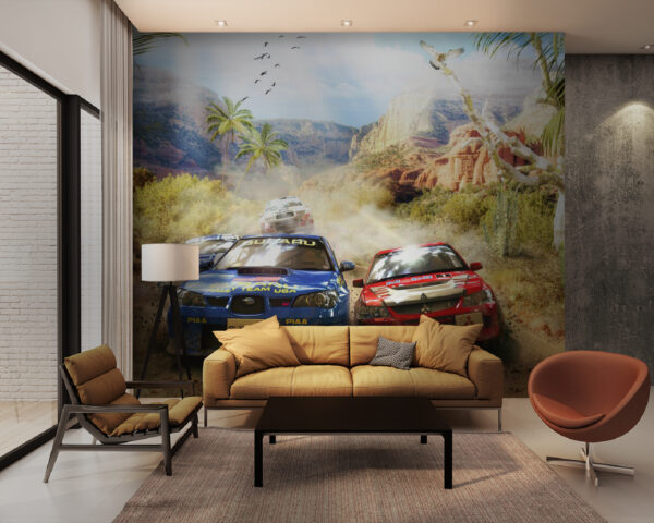 Rally cars race through the desert Wall murals Rally cars race through the desert