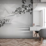 Wall murals Floating spheres in geometric corridor.