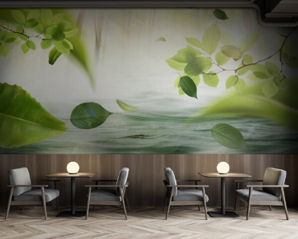Water with leaves flying through the air Wall murals Water with leaves flying through the air