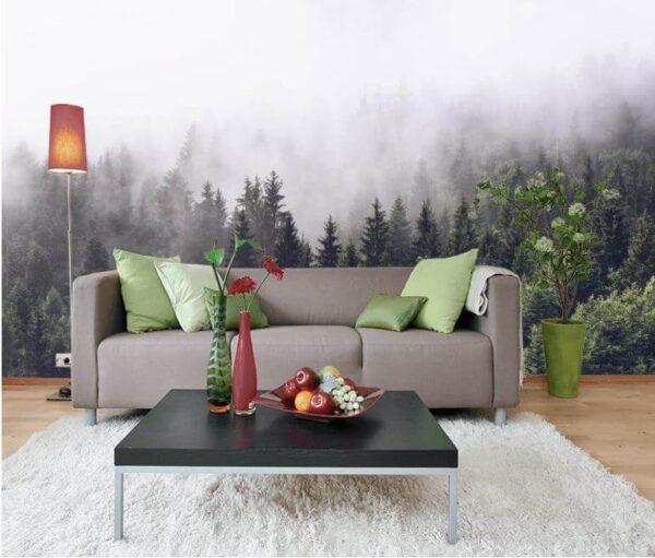 Forest of trees with fog Wall murals Forest of trees with fog